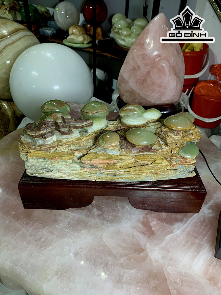 Nấm Ngọc Trường Sinh Đá Onyx Xanh Cao 23,5 Ngang 42,6 Sâu 20,5 (cm) 22,2kg