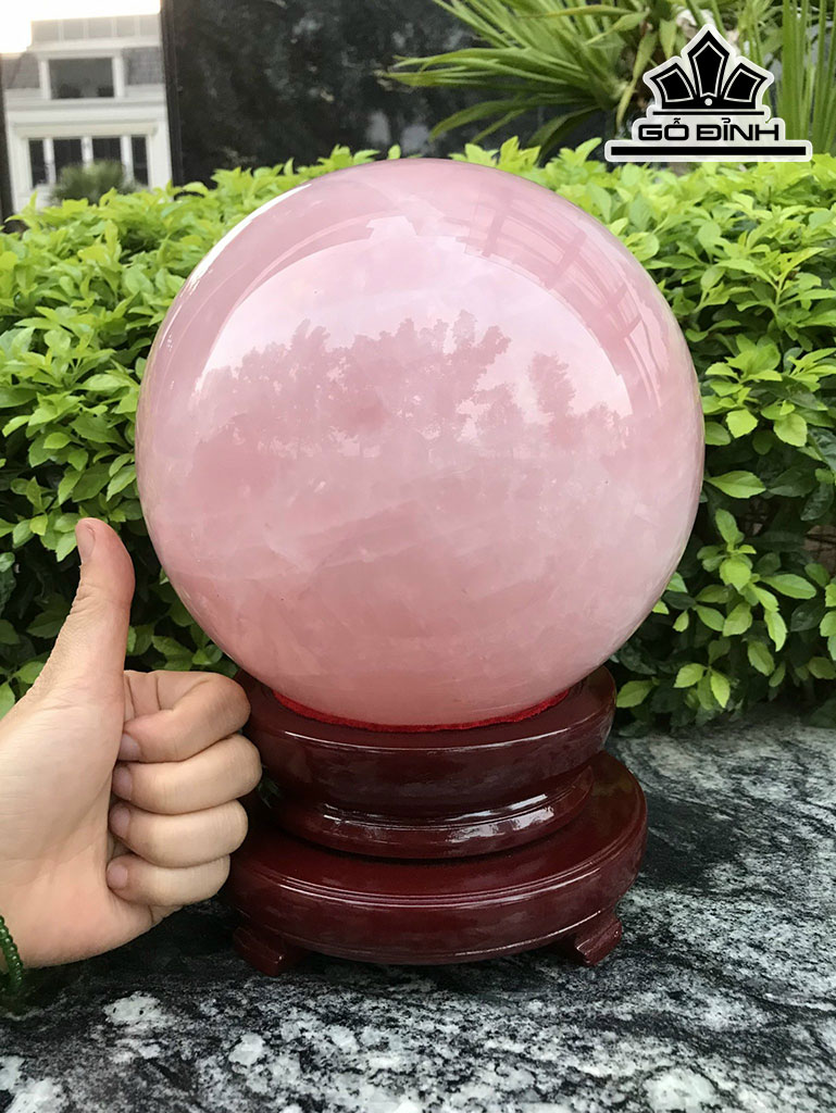 Bi Cầu Đá Thạch Anh Hồng Đường Kính Hạt 19 (cm) 9,8kg
