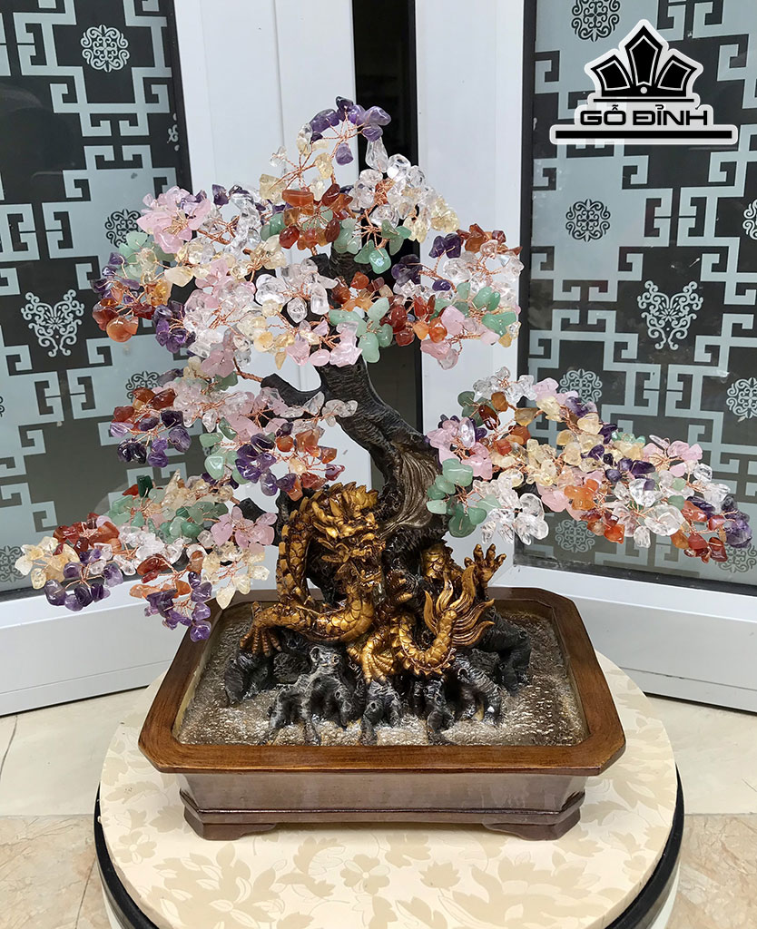 Cây Hưng Long Đá Thạch Anh Ngũ Sắc Cao 39,5 Ngang 39,5 Sâu 18 (cm) 2,6kg