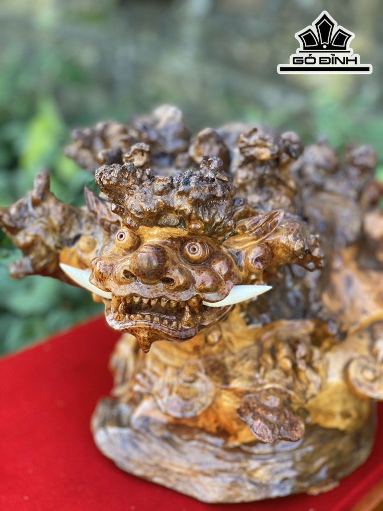 Tượng Nghê Gỗ Nu Sụn Pơ Mu Cao 20 Ngang 30 Sâu 25 (cm)