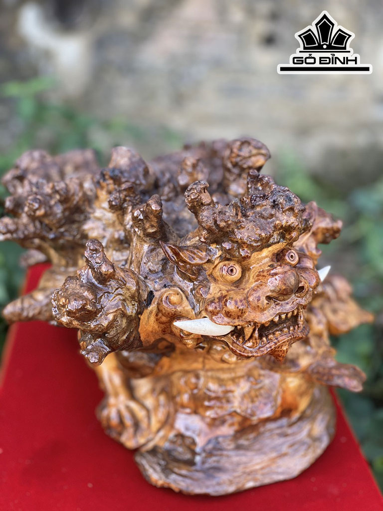 Tượng Nghê Gỗ Nu Sụn Pơ Mu Cao 20 Ngang 30 Sâu 25 (cm)