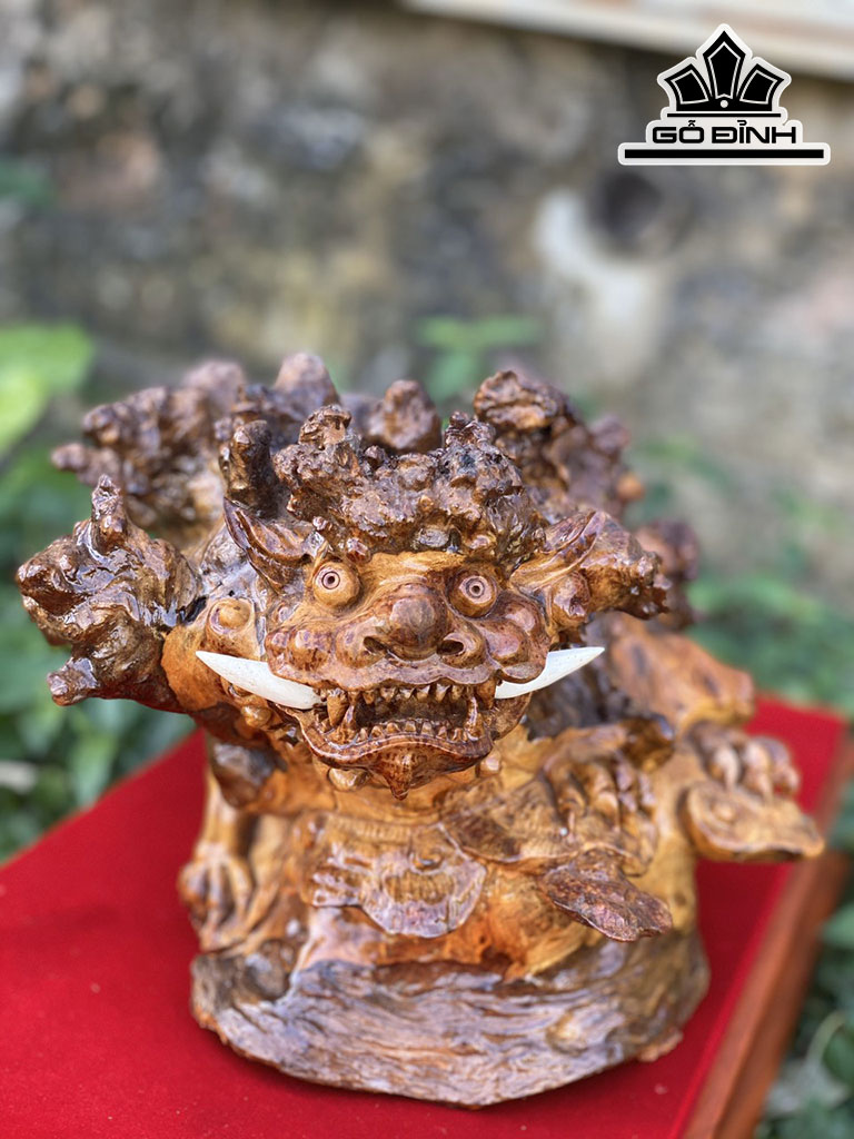 Tượng Nghê Gỗ Nu Sụn Pơ Mu Cao 20 Ngang 30 Sâu 25 (cm)