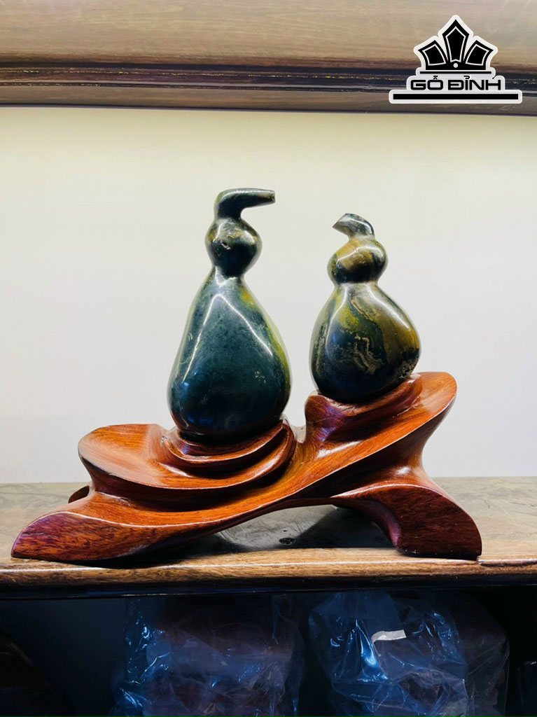 2 Quả Bầu Hồ Lô Tài Lộc Đá Canxedon Xanh Cao 23 (cm) 2,5kg