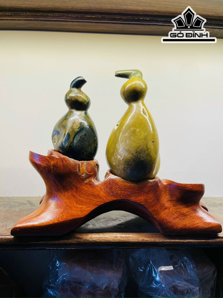 2 Quả Bầu Hồ Lô Tài Lộc Đá Canxedon Xanh Cao 23 (cm) 2,5kg