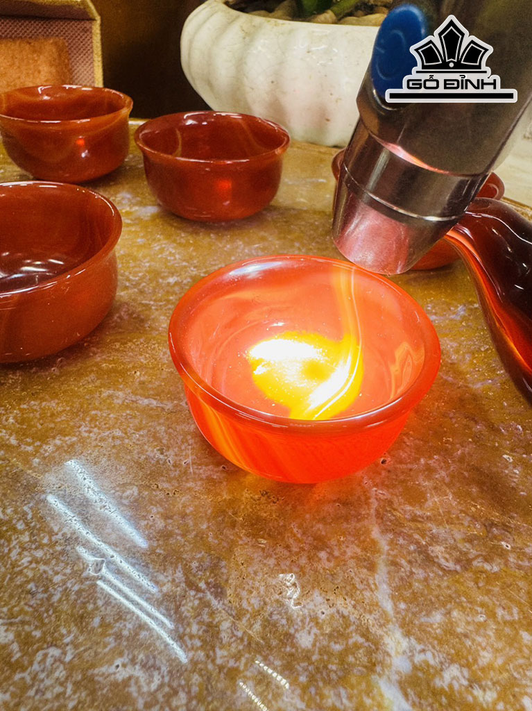 Bộ Ấm Chén Đá Mã Não Cao 14 Ngang 7 Sâu 9 (cm)