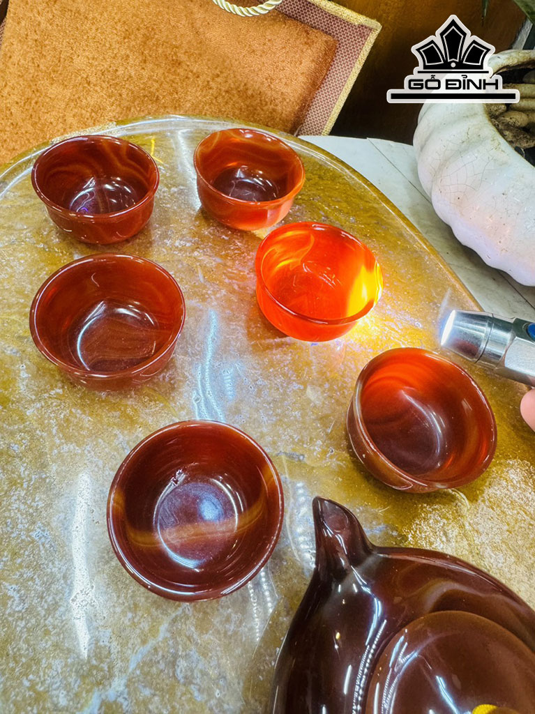 Bộ Ấm Chén Đá Mã Não Cao 14 Ngang 7 Sâu 9 (cm)