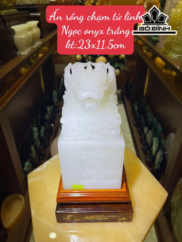 Ấn Rồng Chạm Tứ Linh Đá Onyx Cao 23 Ngang 11,5 (cm)