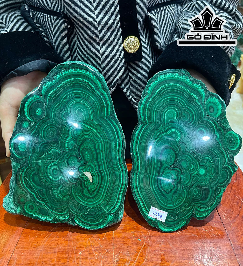 Cặp Đá Malachite Cao 21 Ngang 14 Sâu 3 (cm) 3,3kg