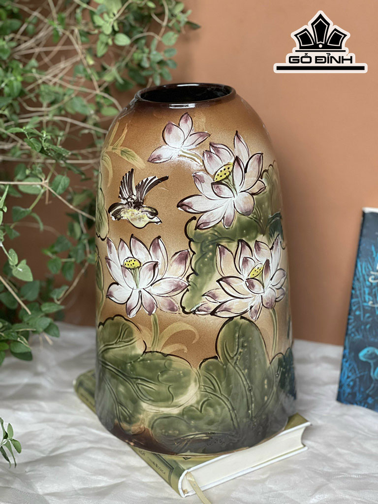 Chuông Vẽ Hoa Gốm Bát Tràng Cao 38 Miệng 8-9 (cm)