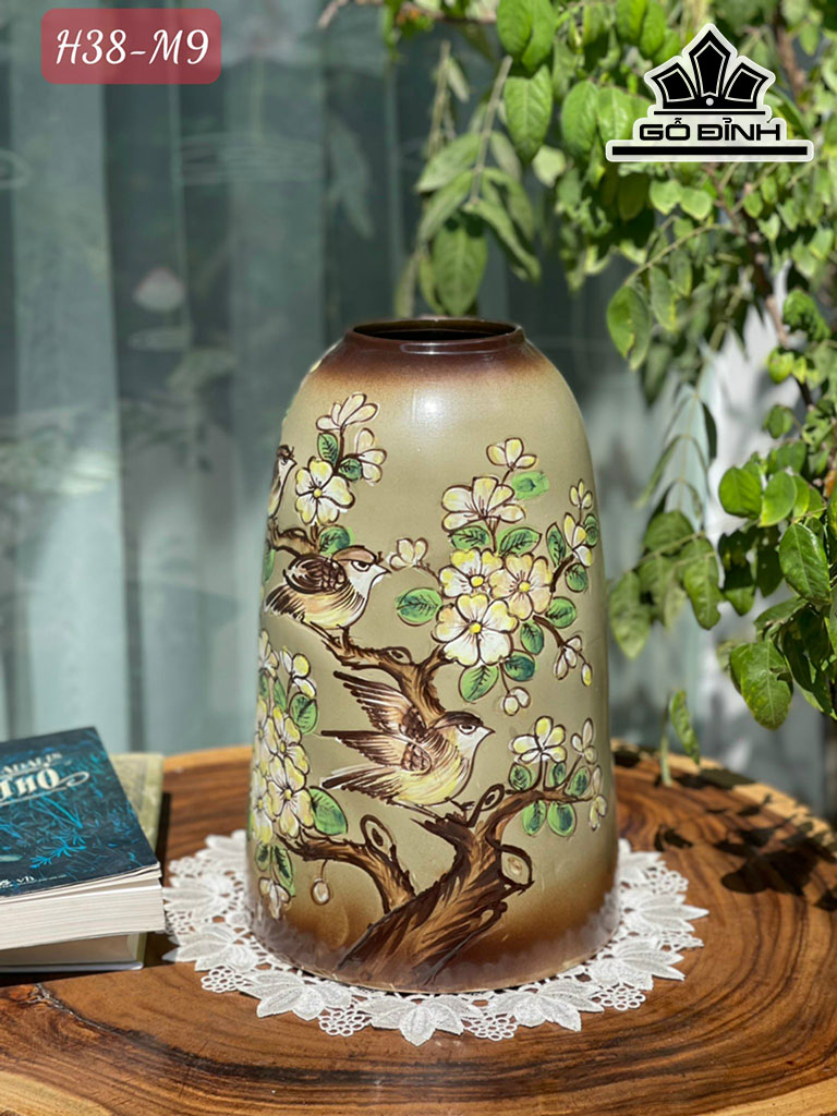Chuông Vẽ Hoa Gốm Bát Tràng Cao 38 Miệng 8-9 (cm)