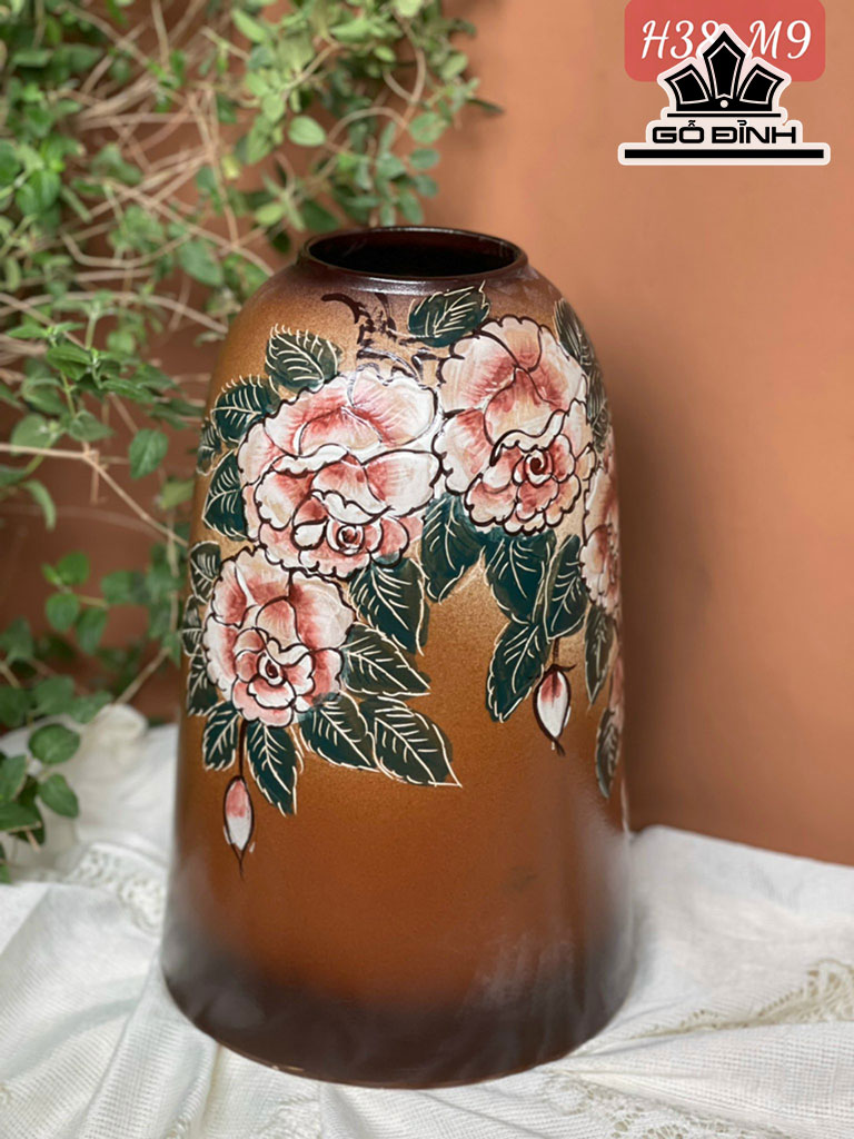 Chuông Vẽ Hoa Gốm Bát Tràng Cao 38 Miệng 8-9 (cm)
