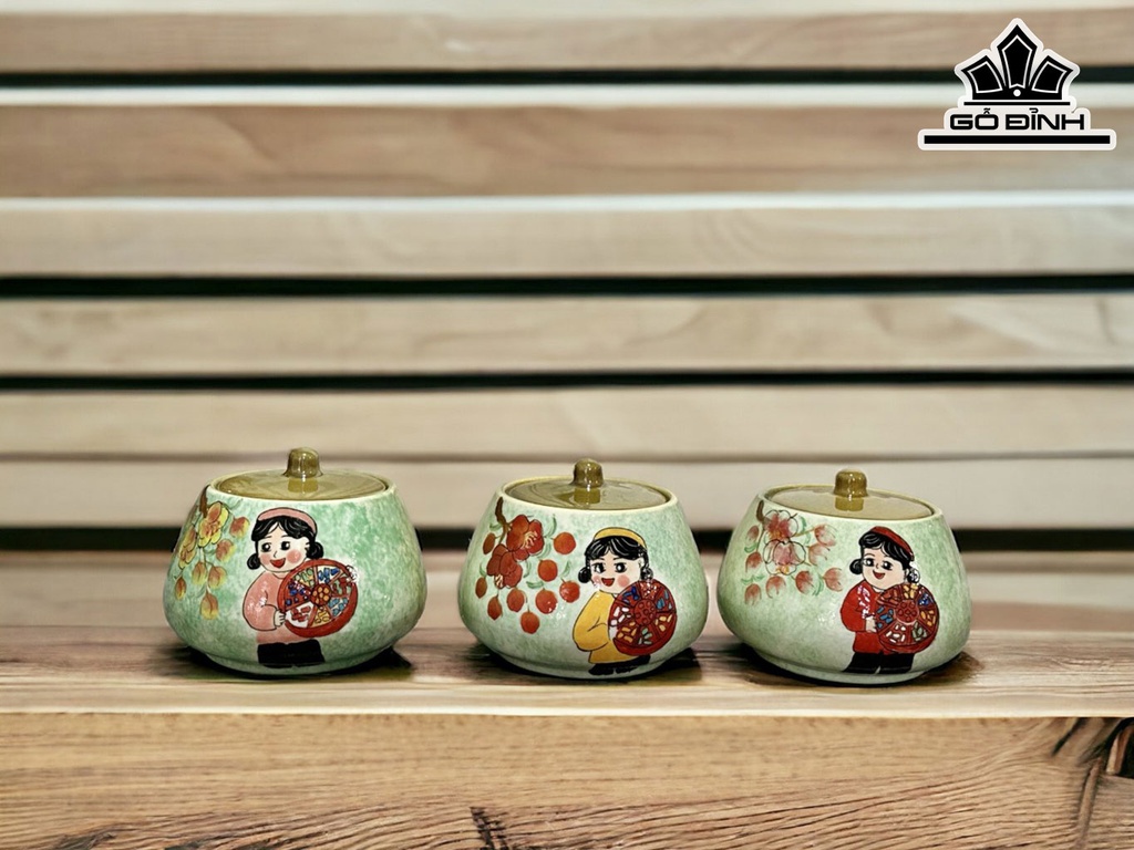Hũ Mứt Men Phong Gốm Bát Tràng