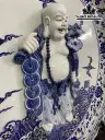 Đĩa Đắp Nổi Di Lặc Gánh Tiền Men Xanh Tràm Gốm Tàu Đường Kính 95 (cm)