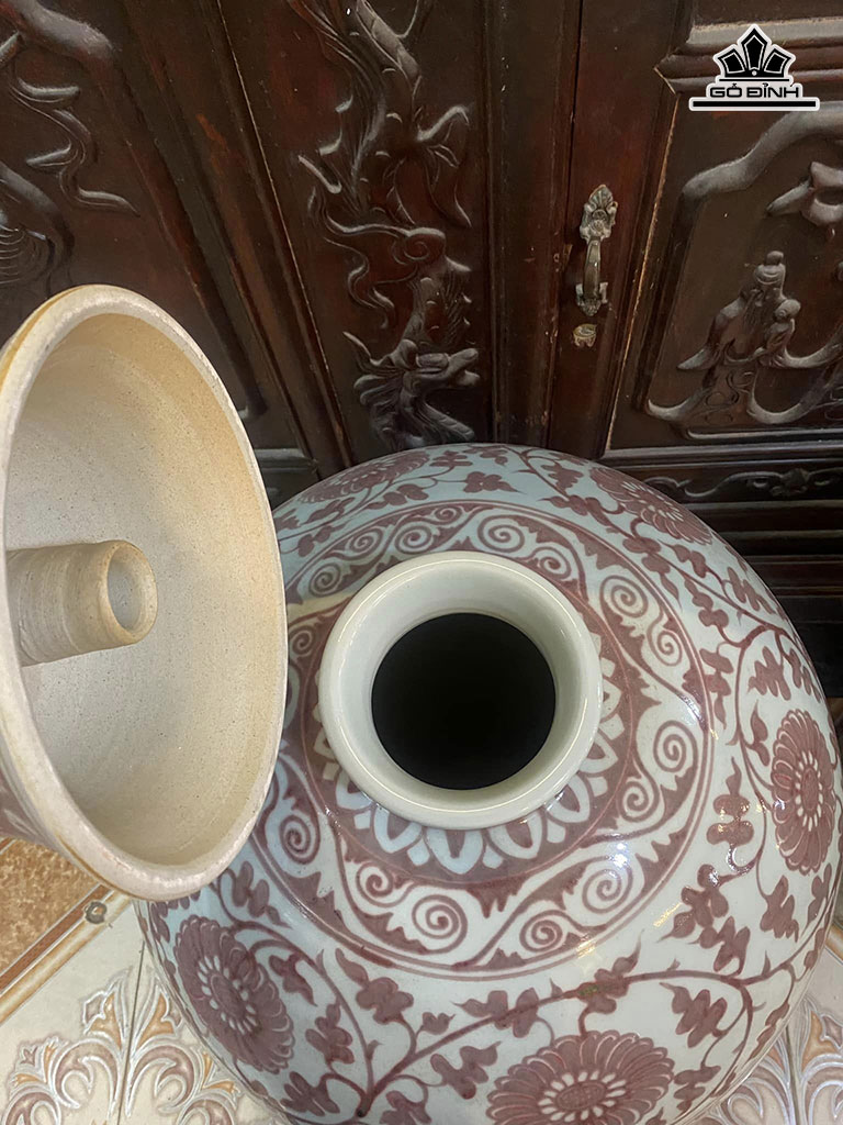 Đôi Mai Bình Men Huyết Dụ Vẽ Tam Hựu Gốm Tàu Cao 100 Đường Kính Bụng 143 (cm)