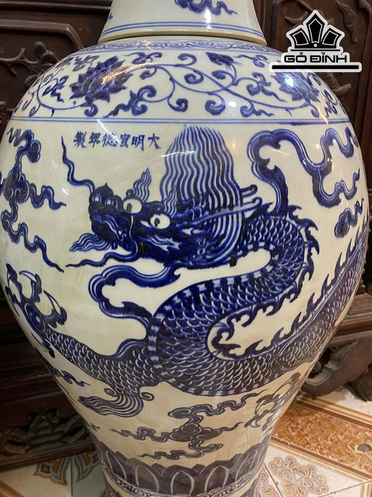 Đôi Mai Bình Vẽ Rồng Men Tràm Gốm Tàu Cao 96 Đường Kính Bụng 150 (cm)