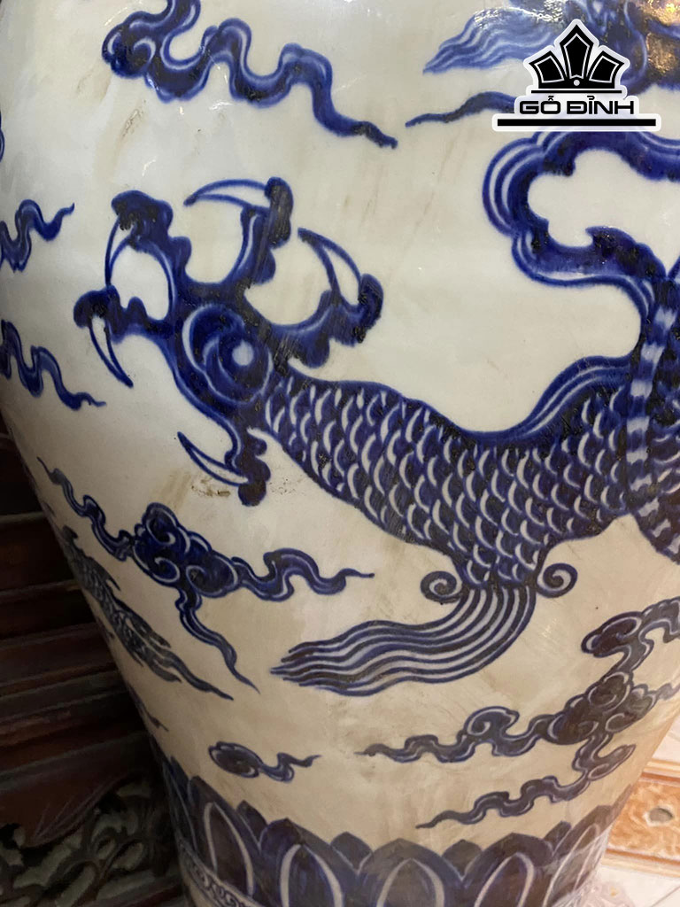 Đôi Mai Bình Vẽ Rồng Men Tràm Gốm Tàu Cao 96 Đường Kính Bụng 150 (cm)