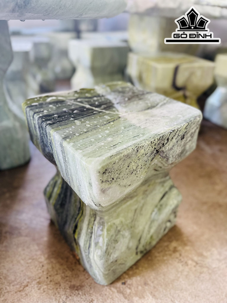 Bộ Bàn 6 Đôn Đá Serpentine Cao 68 Đường Kính Bàn 130 (cm)