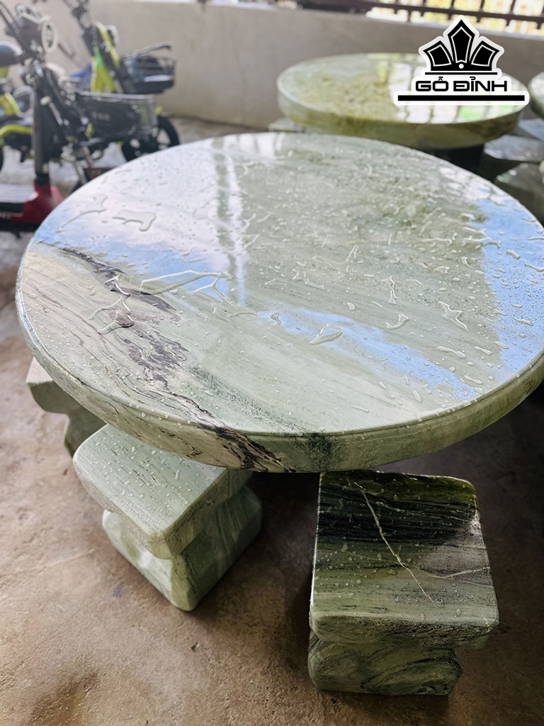 Bộ Bàn 6 Đôn Đá Serpentine Cao 68 Đường Kính Bàn 130 (cm)