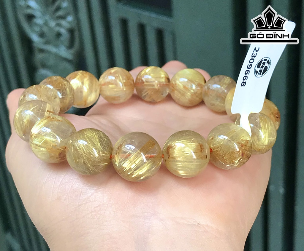 Vòng Tay Đá Thạch Anh Tóc Vàng Đường Kính Hạt 14,6 - 14,89 (mm)