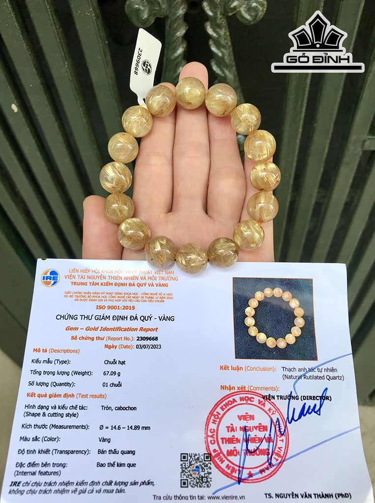 Vòng Tay Đá Thạch Anh Tóc Vàng Đường Kính Hạt 14,6 - 14,89 (mm)