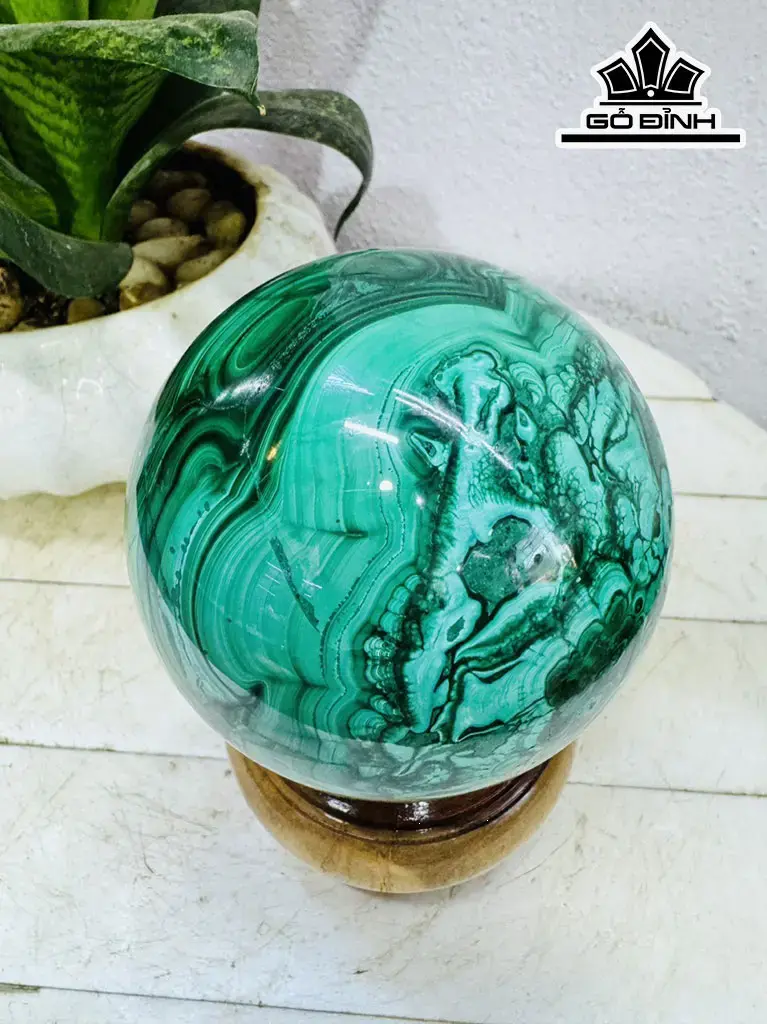 Bi Cầu Đá Malachite Đường Kính Hạt 10 (cm) 1,6kg