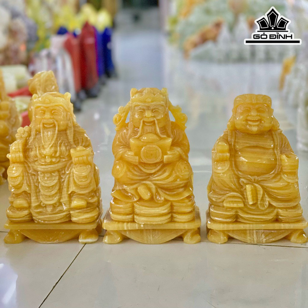 Bộ 3 Tượng Thần Tài Thần Tiền Thổ Địa Đá Ngọc Hoàng Long Cao 20 (cm)