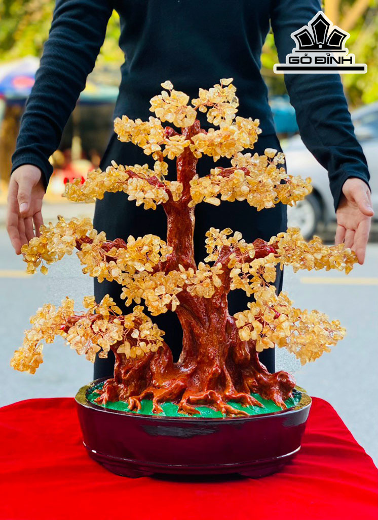 Chậu Tài Lộc Đá Thạch Anh Vàng Cao 55 (cm) 6,5kg