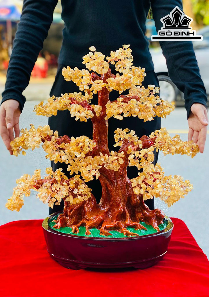 Chậu Tài Lộc Đá Thạch Anh Vàng Cao 55 (cm) 6,5kg