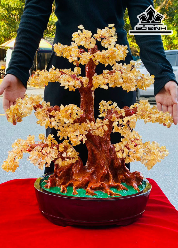 Chậu Tài Lộc Đá Thạch Anh Vàng Cao 55 (cm) 6,5kg