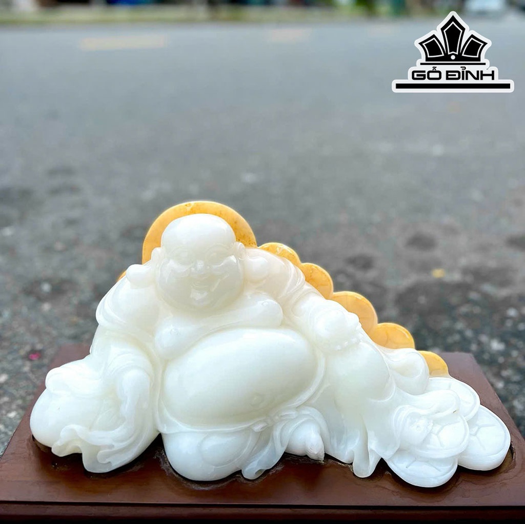 Tượng Phật Di Lặc Kim Tiền Đá Onyx Trắng Cao 45 Ngang 30 (cm) 14kg