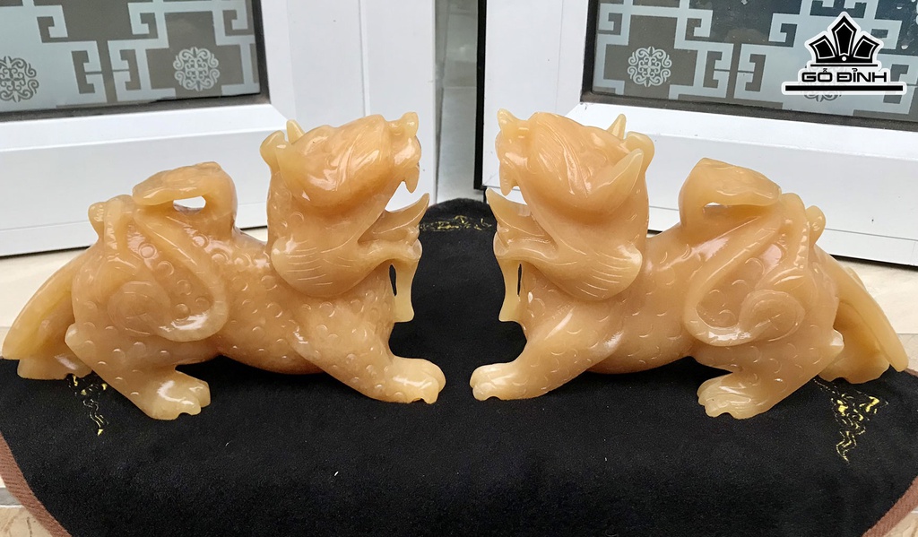Đôi Tỳ Hưu Tài Lộc Như Ý Đá Ngọc Hoàng Long Cao 22,5 Ngang 15 Sâu 6,3 (cm) 4kg