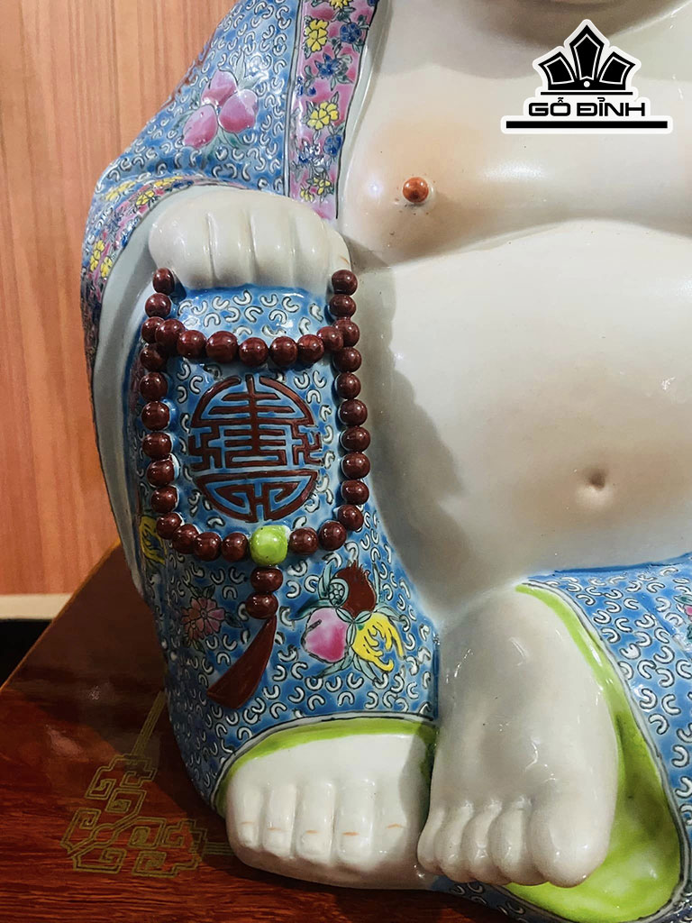 Tượng Di Lặc Men Gấm Gốm Tàu Cao 32 Ngang 29 (cm)