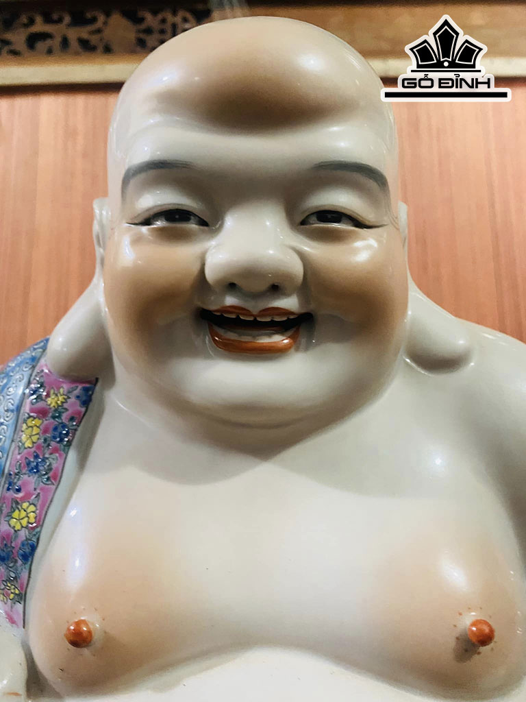 Tượng Di Lặc Men Gấm Gốm Tàu Cao 32 Ngang 29 (cm)