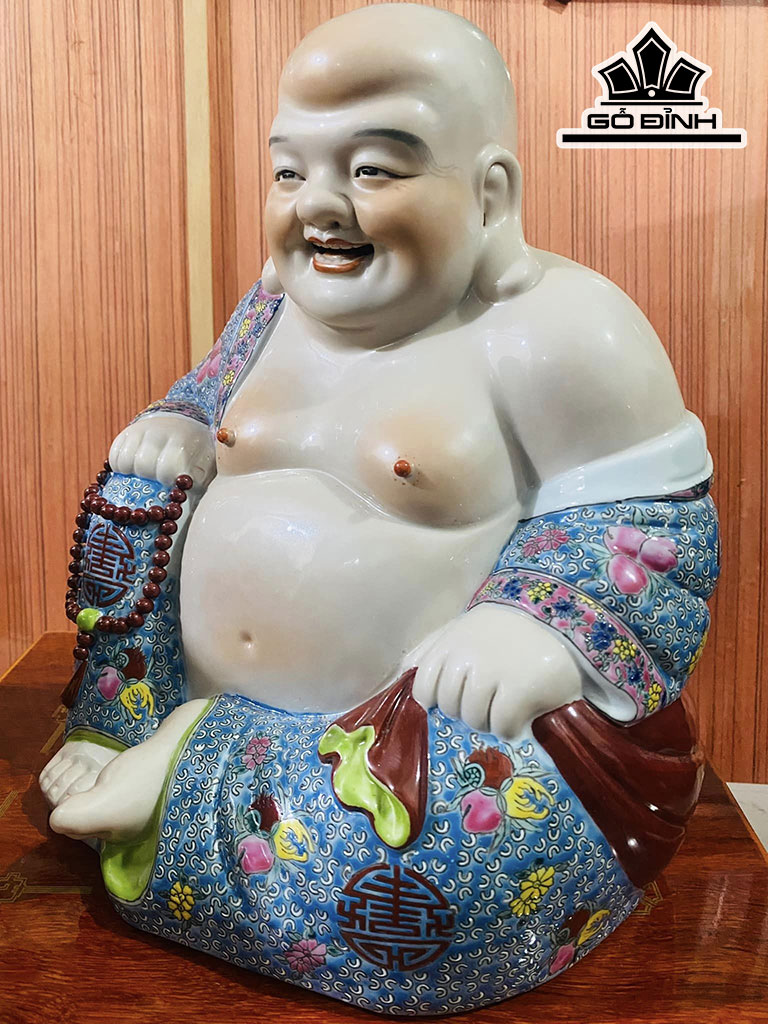 Tượng Di Lặc Men Gấm Gốm Tàu Cao 32 Ngang 29 (cm)
