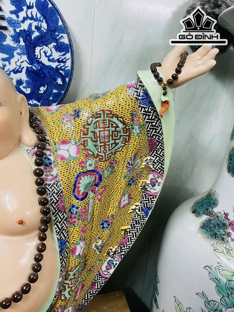 Tượng Di Lặc Men Gấm Gốm Tàu Cao 70 Ngang 69 (cm)