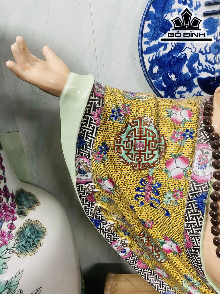 Tượng Di Lặc Men Gấm Gốm Tàu Cao 70 Ngang 69 (cm)