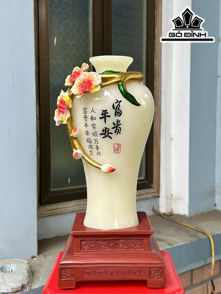 Cặp Lục Bình Đá Onyx Vàng Cao 43 Ngang 18 (cm)
