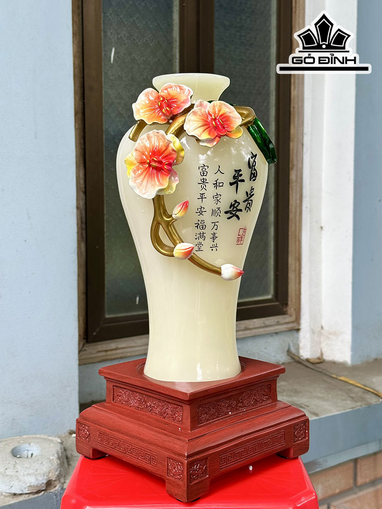 Cặp Lục Bình Đá Onyx Vàng Cao 43 Ngang 18 (cm)
