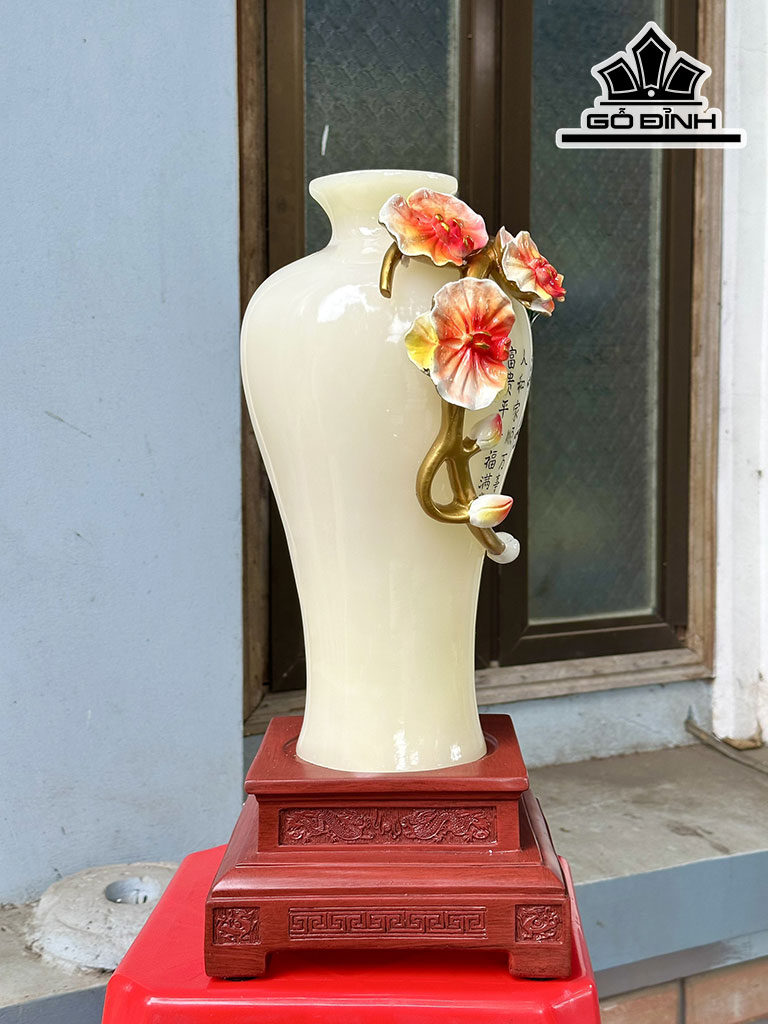 Cặp Lục Bình Đá Onyx Vàng Cao 43 Ngang 18 (cm)