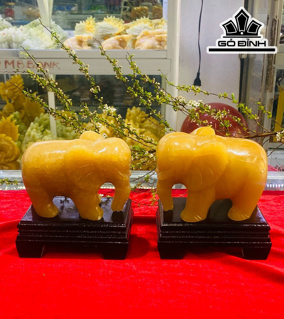 Cặp Voi Đá Ngọc Hoàng Long Cao 12 (cm)