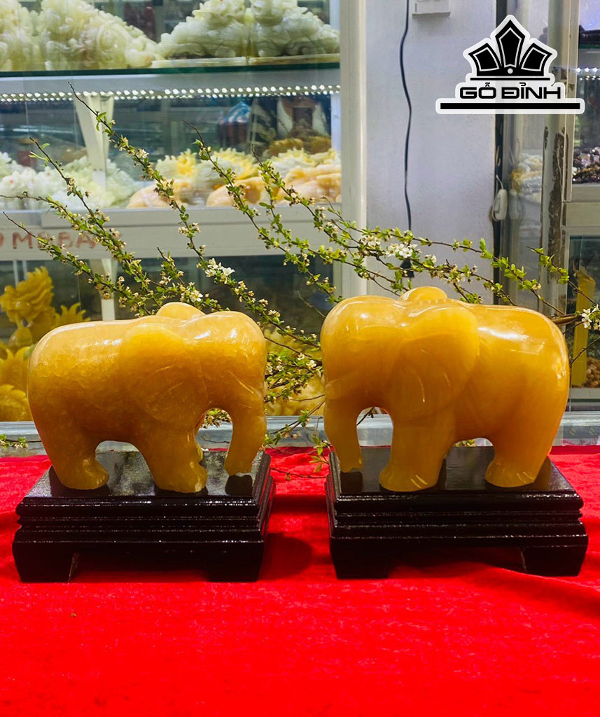 Cặp Voi Đá Ngọc Hoàng Long Cao 12 (cm)