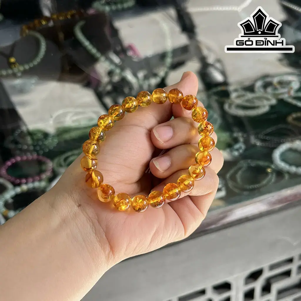 Vòng Tay Đá Hổ Phách Hoa Đường Kính Hạt 8,5 (mm)
