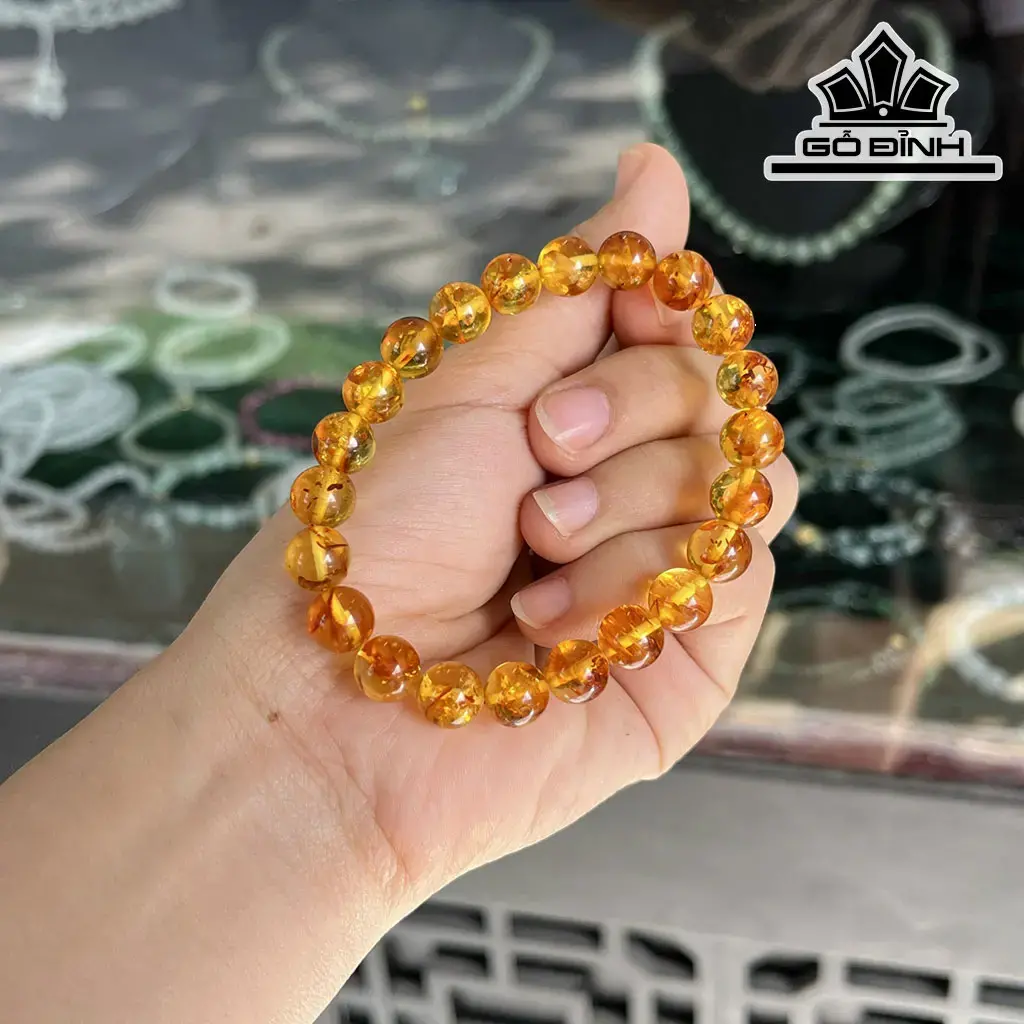 Vòng Tay Đá Hổ Phách Hoa Đường Kính Hạt 8,5 (mm)