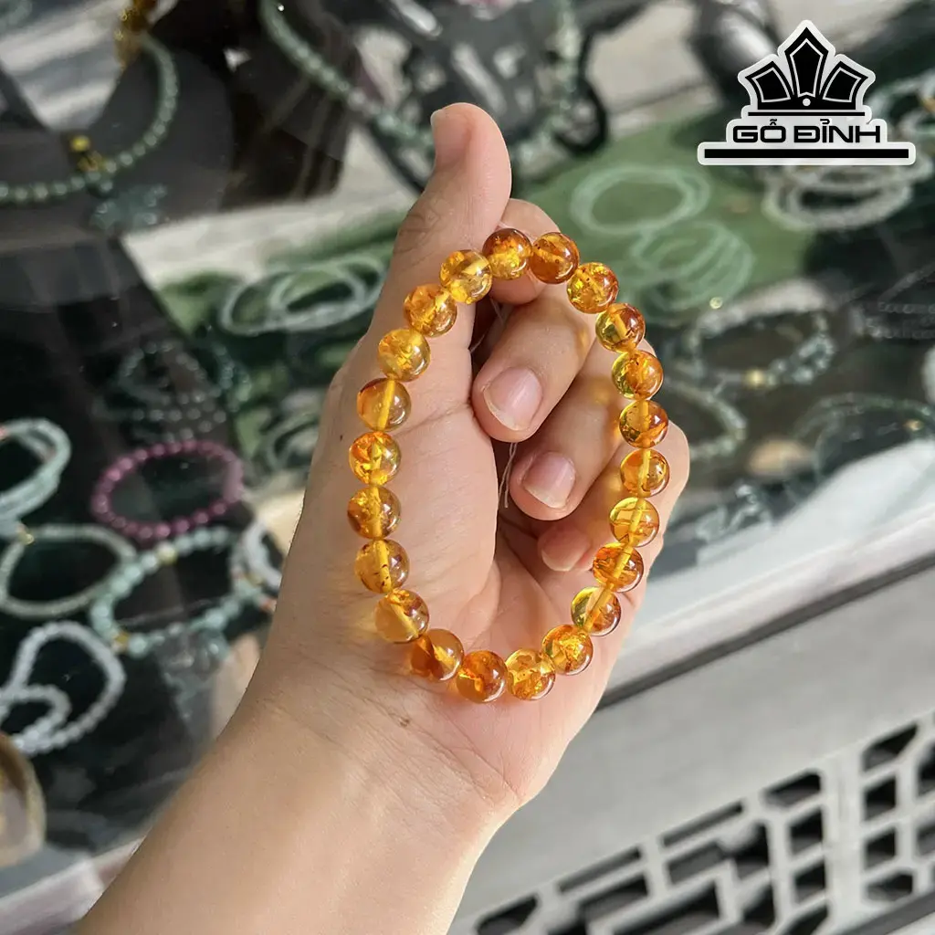 Vòng Tay Đá Hổ Phách Hoa Đường Kính Hạt 8,5 (mm)