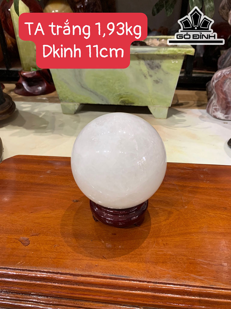 Bi Cầu Đá Thạch Anh Trắng Cùi Dừa Đường Kính Hạt 11 (cm) 1,93kg