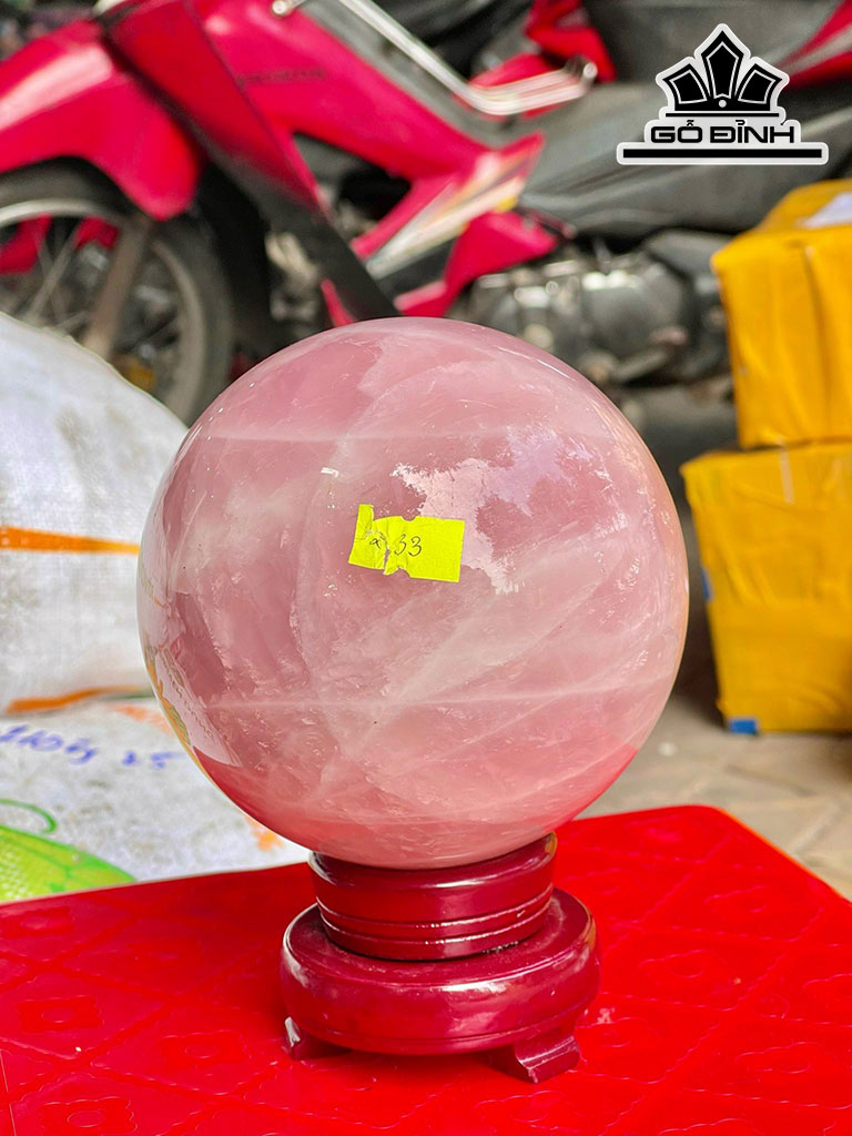 Bi Cầu Đá Thạch Anh Hồng Đường Kính Hạt 12 (cm) 2,33kg