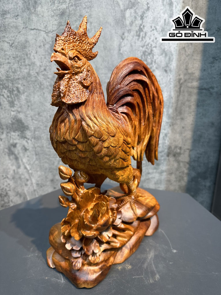 Tượng Nhất Kê Gỗ Hương Cao 43 Ngang 28 Sâu 13 (cm)