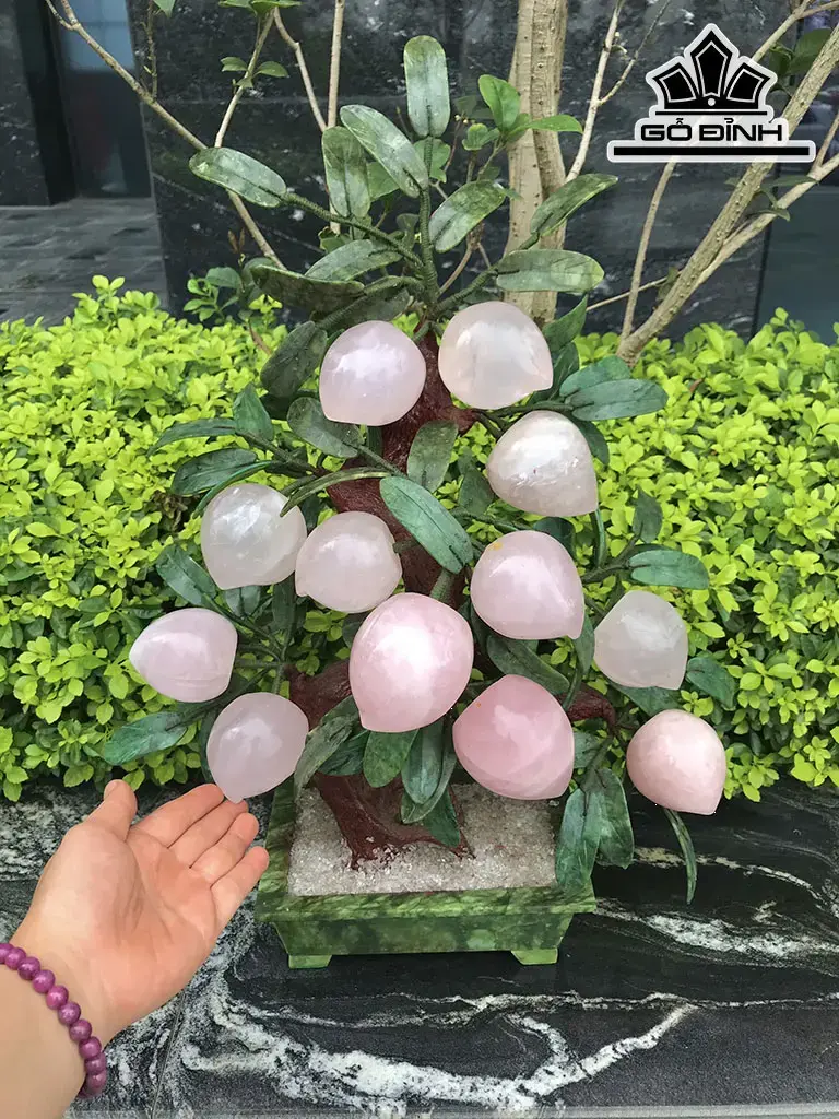 Cây Đào 12 Quả Đá Thạch Anh Hồng Cao 60 Ngang 42 Sâu 19 (cm) 8,1kg