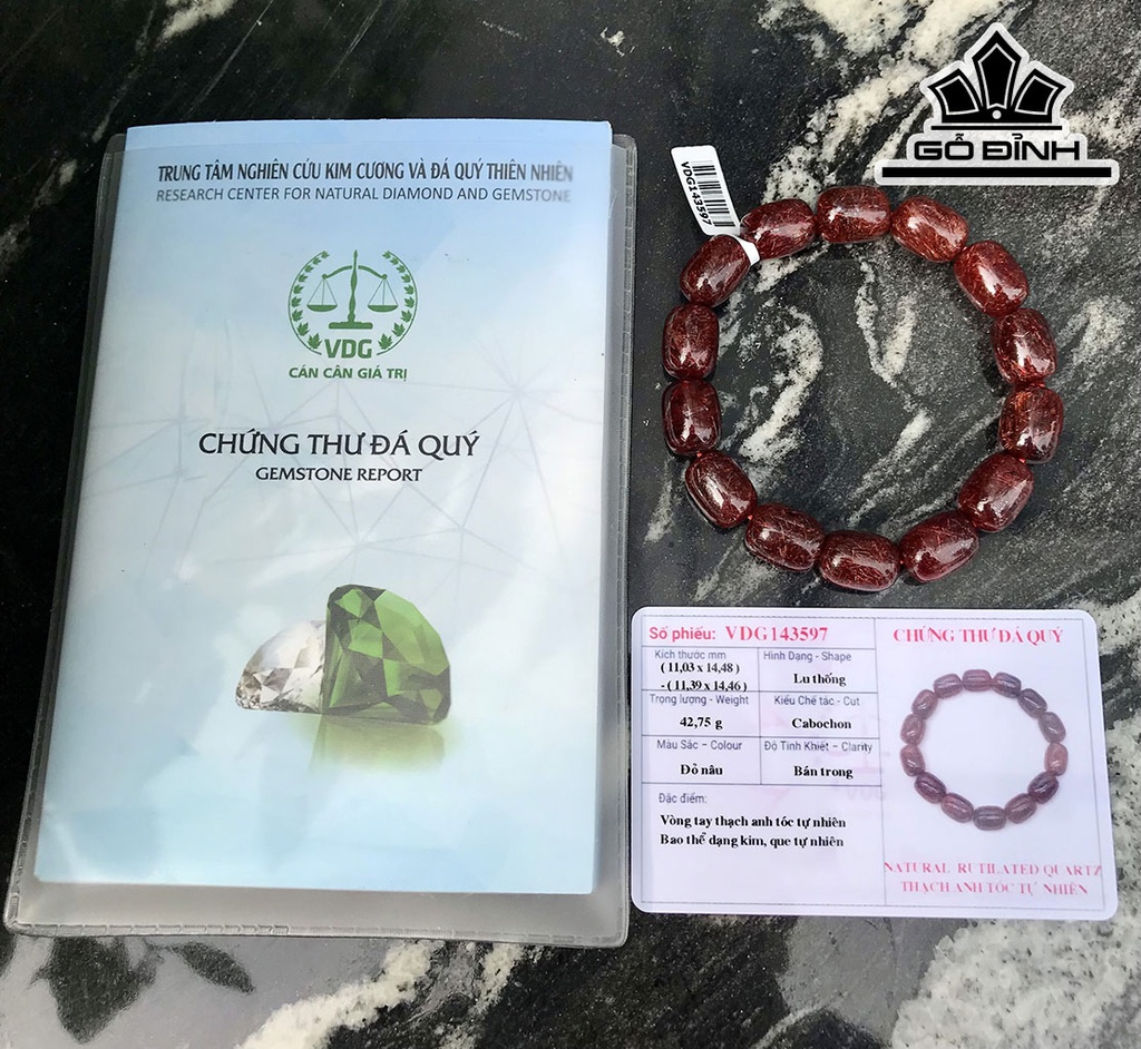 Vòng Tay Đá Thạch Anh Tóc Đỏ Lu Cao 11 Ngang 14 (mm) 42,75gr