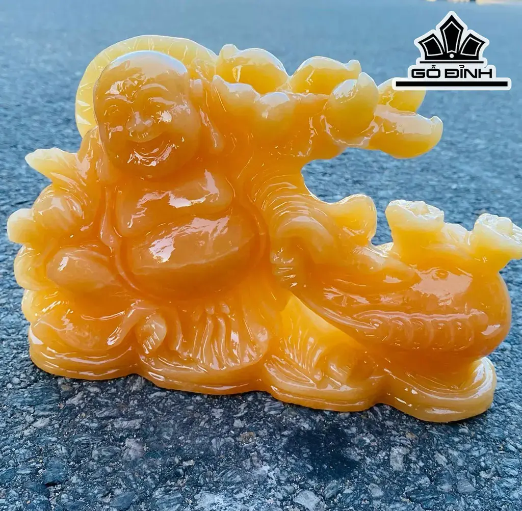 Tượng Di Lặc Kéo Bao Tiền Đá Ngọc Hoàng Long Cao 20 (cm)